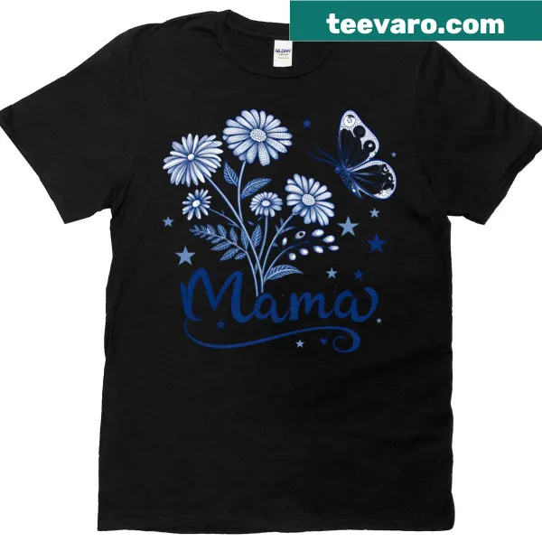 Oversized T-shirt featuring blue floral butterfly design for mothers