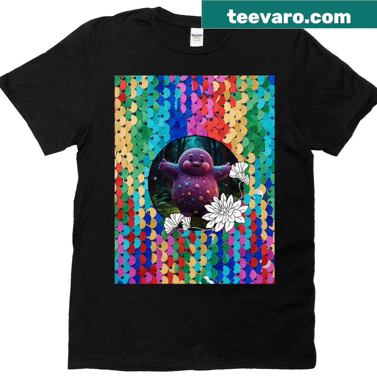 Oversized T-shirt with colorful abstract energy design — on a men's t-shirt