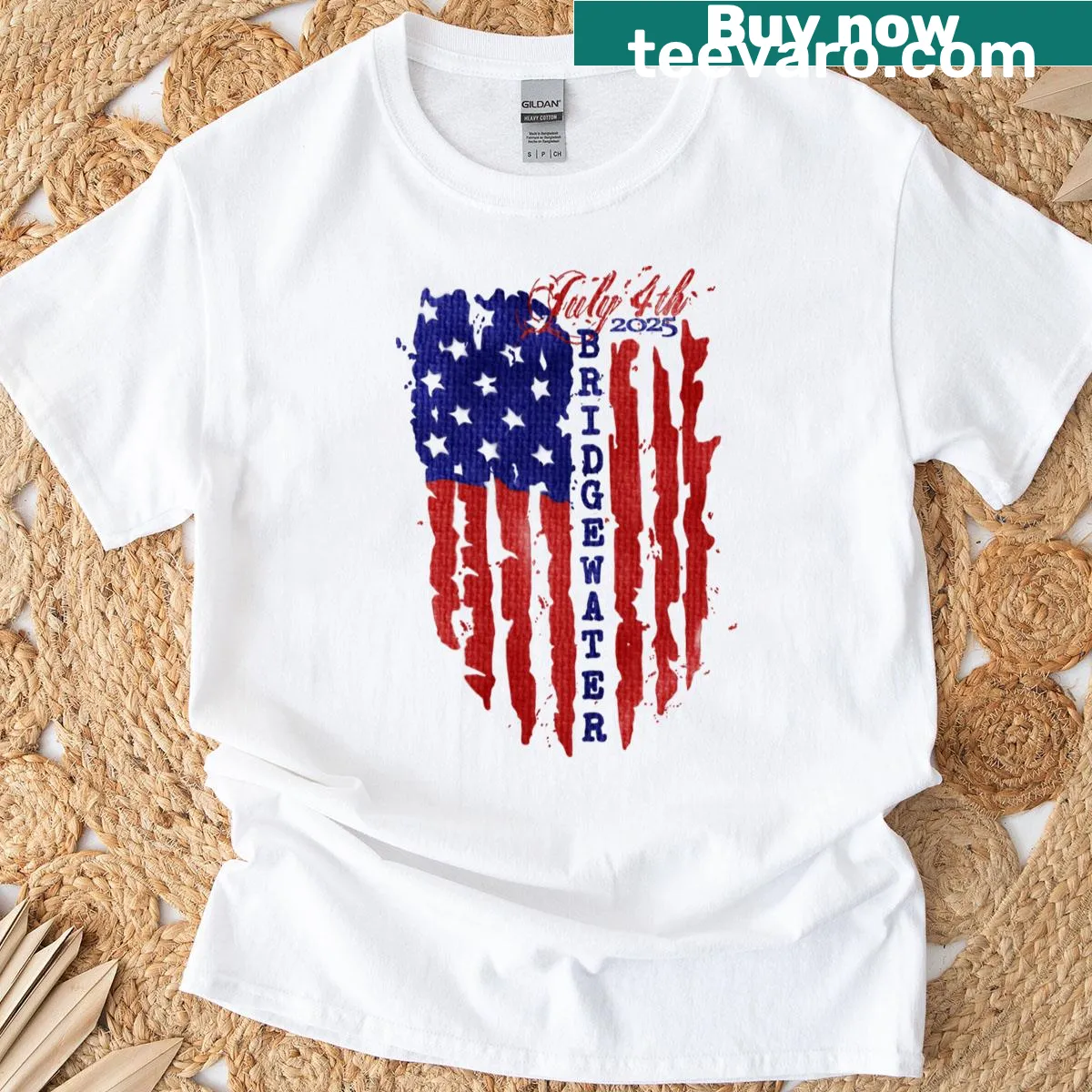 Vintage-style 4th of July t-shirt with patriotic design — on a men's t-shirt