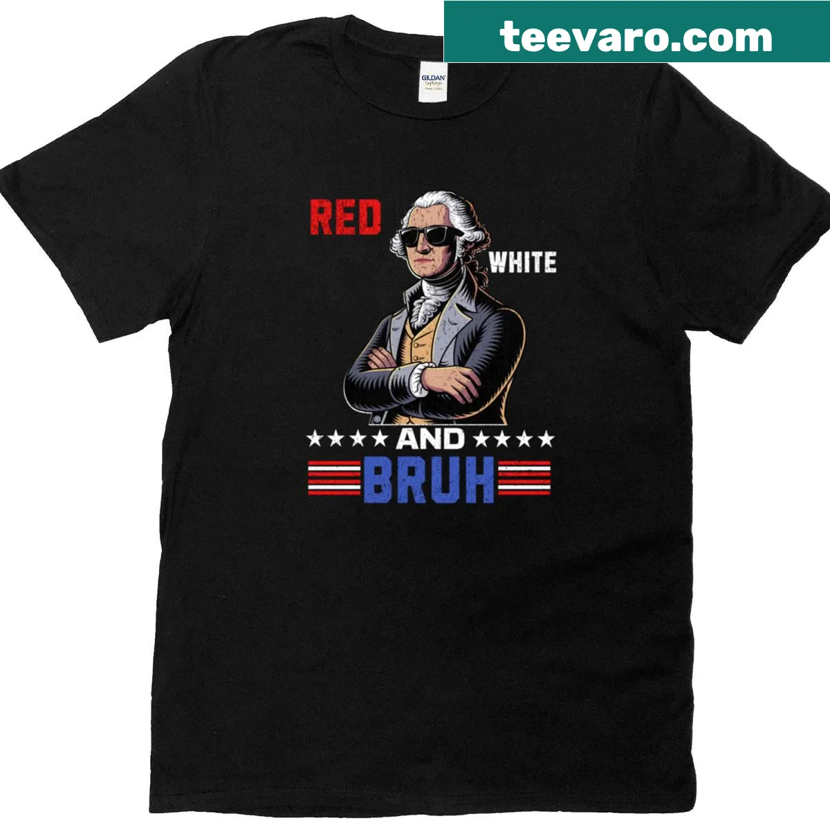 Cartoon T-shirt featuring a funny illustration of George Washington — on a men's t-shirt