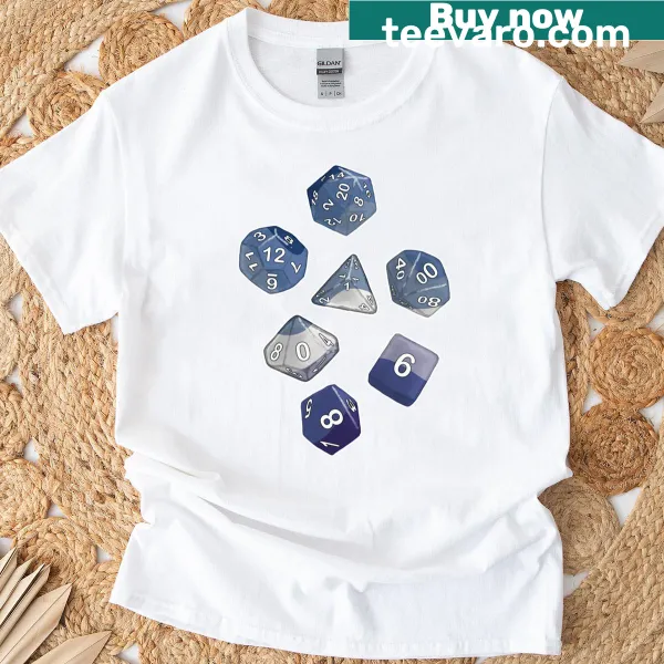 Graphic design of dice and bold typography on a t-shirt