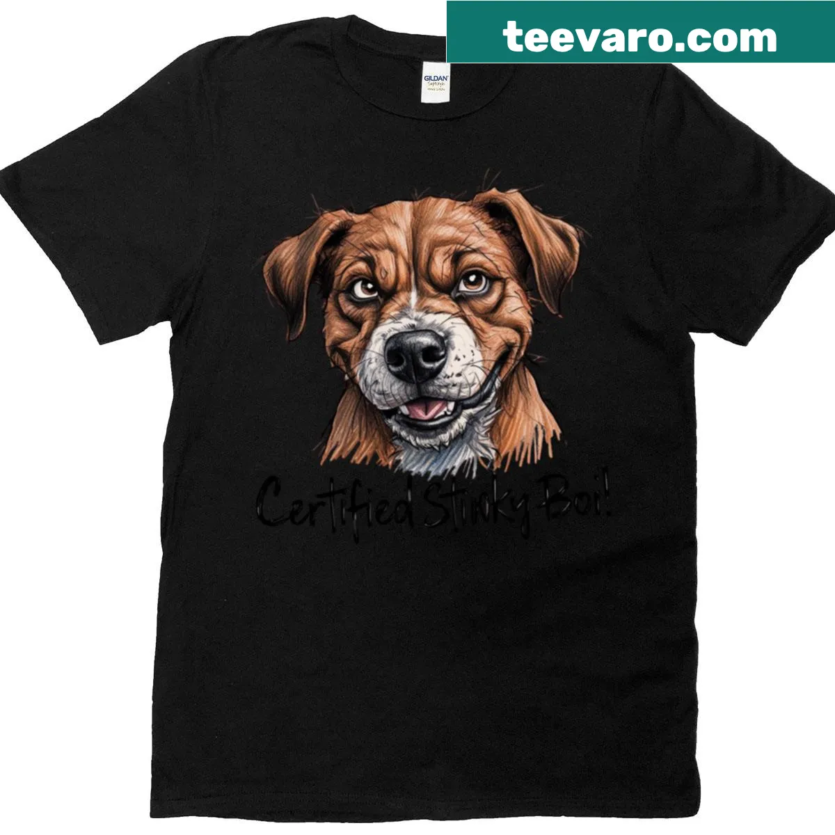 Funny oversized t-shirt featuring a quirky dog head art — on a men's t-shirt