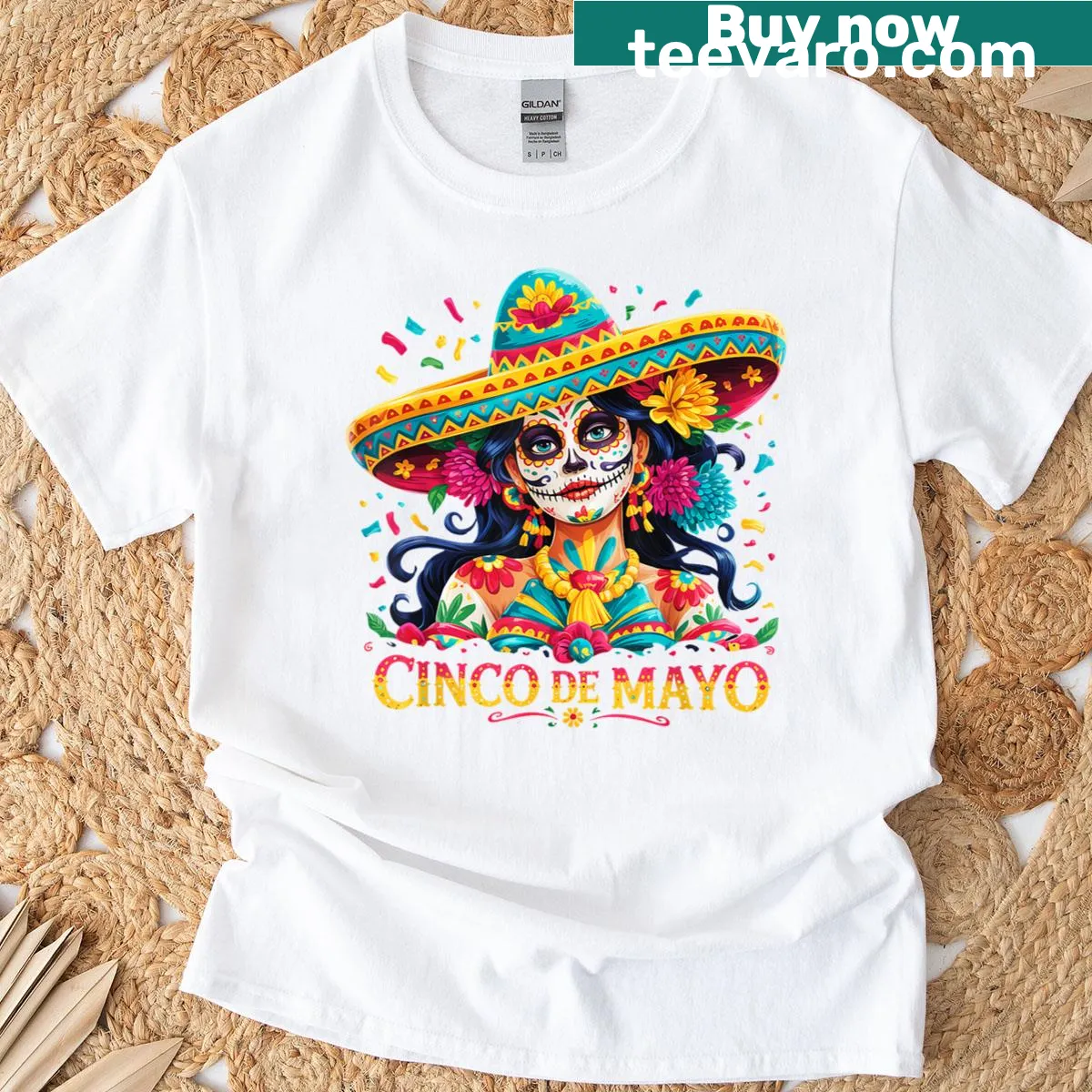Playful skull with sombrero design on a t-shirt — on a men's t-shirt