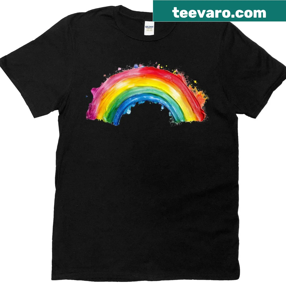 Artistic rainbow brush stroke graphic t-shirt celebrating pride — on a men's t-shirt