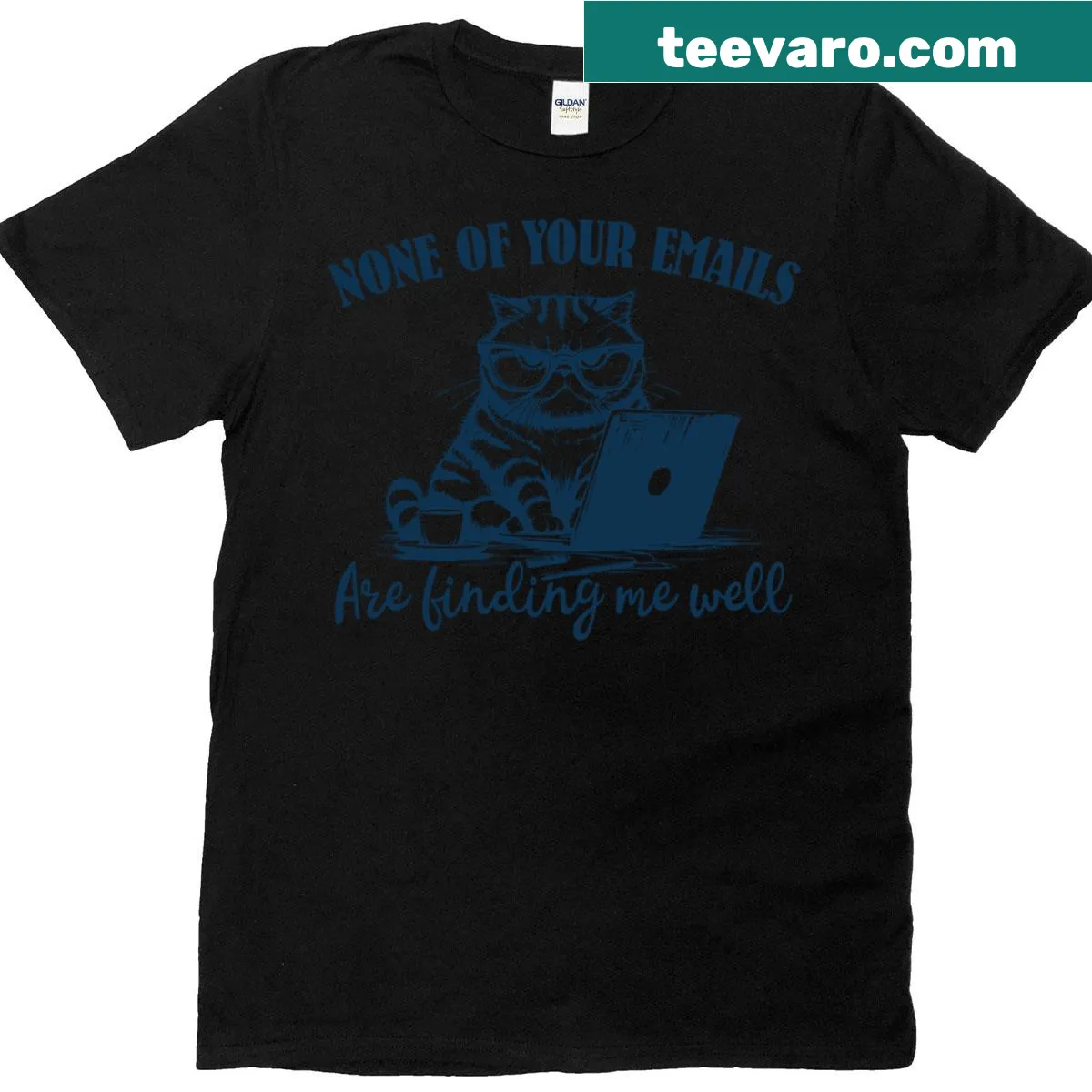 Funny cat design with work email quote for coworkers — on a men's t-shirt
