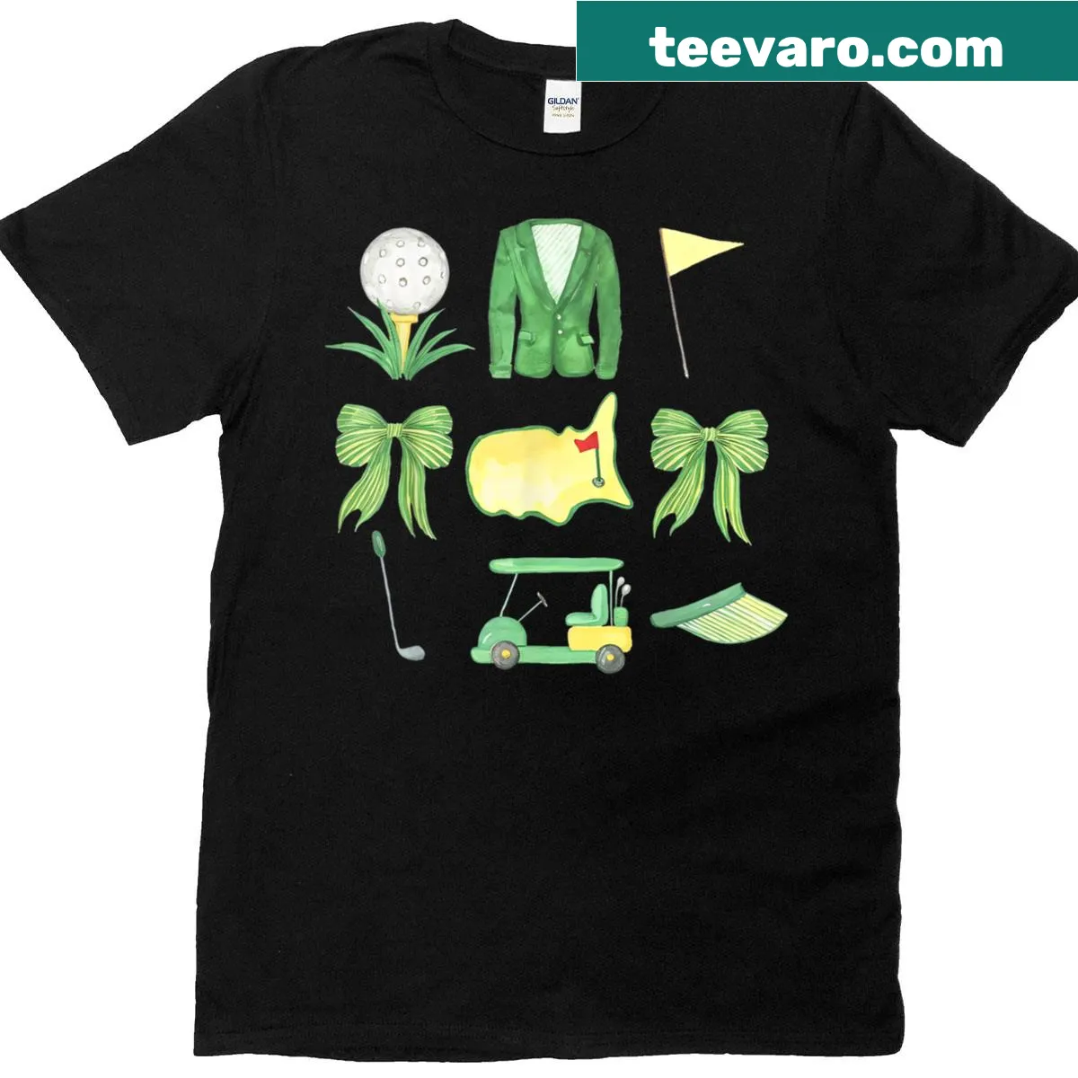Golf tournament graphic featuring bows on a women's T-shirt — on a men's t-shirt