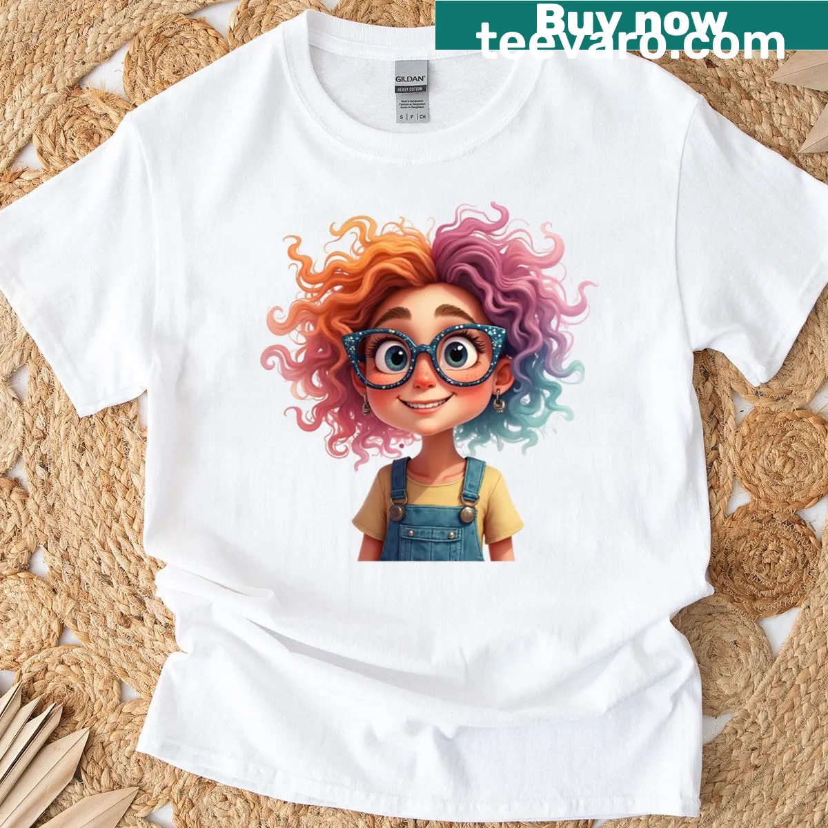 Cartoon girl with glasses design on a t-shirt — on a men's t-shirt