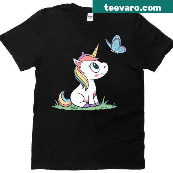 Cute baby unicorn with a butterfly design t-shirt