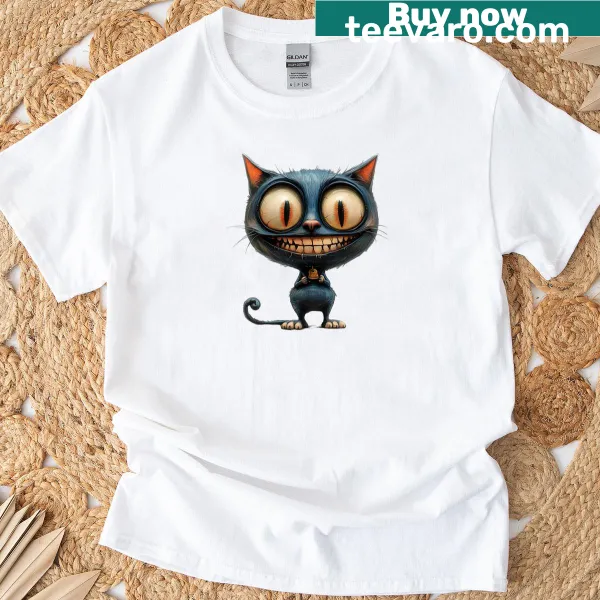 Cute spooky cat graphic on a Halloween-themed t-shirt