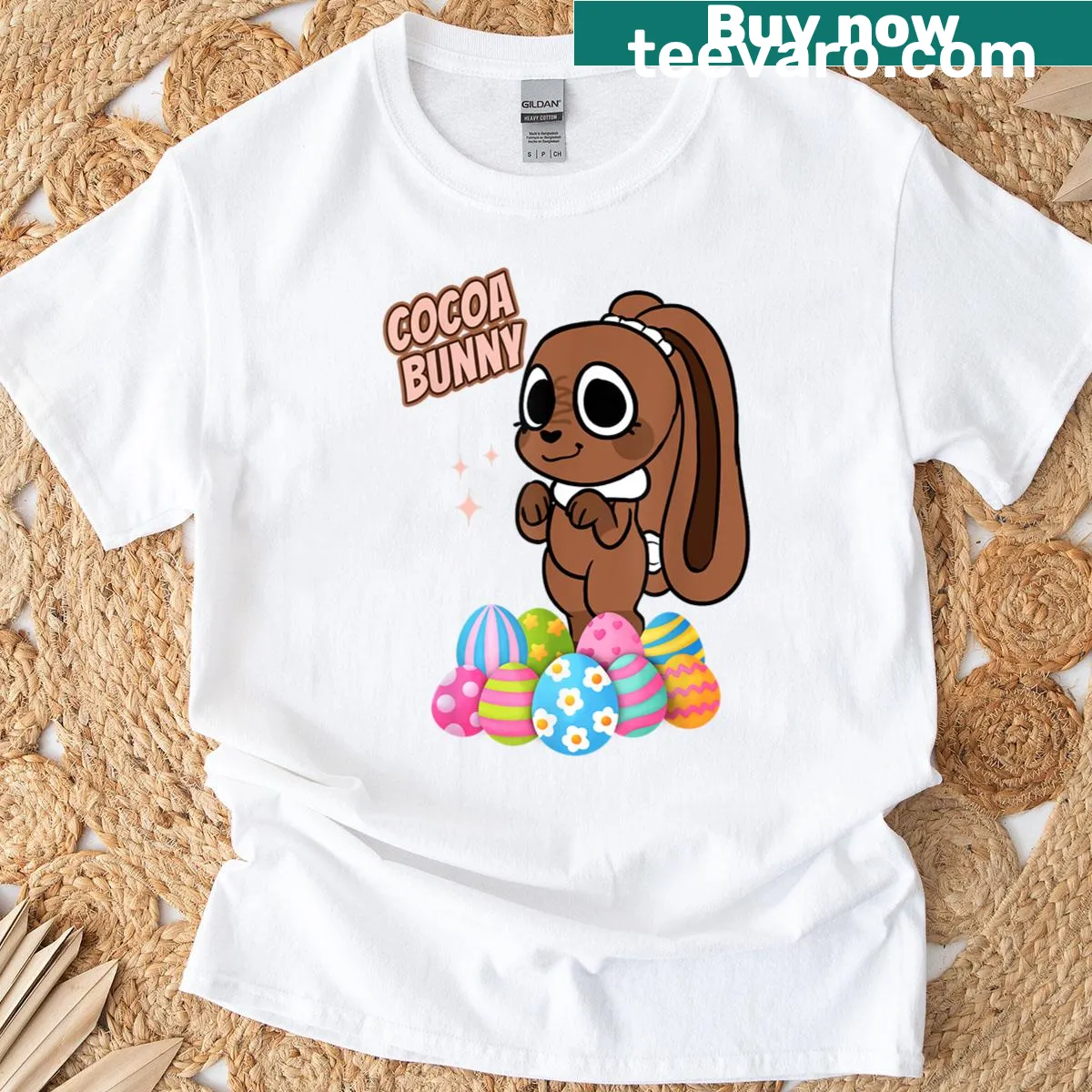 Illustration of Cocoa the Easter Bunny on a t-shirt — on a men's t-shirt