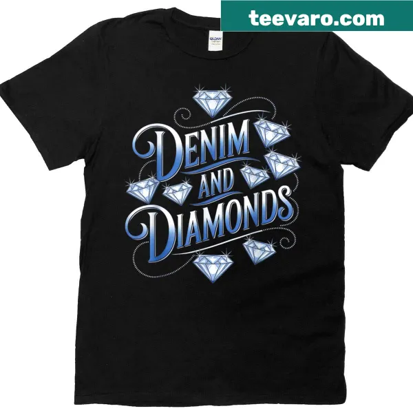 Vintage distressed T-shirt with denim and diamonds design