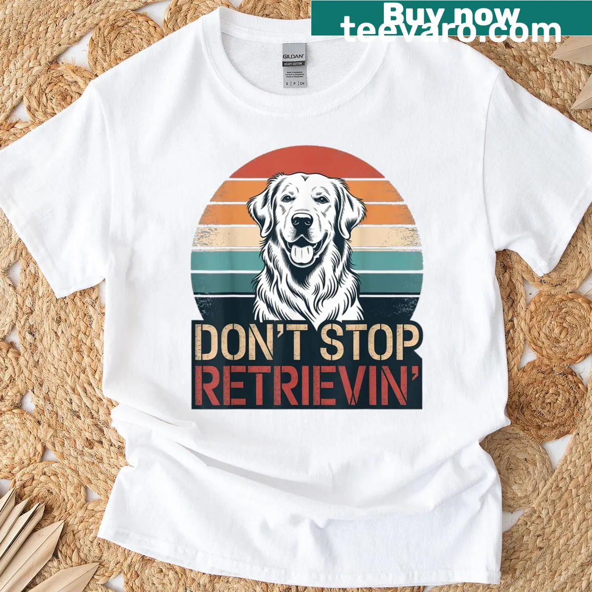 Vintage distressed T-shirt highlighting a golden retriever with retro typography — on a men's t-shirt