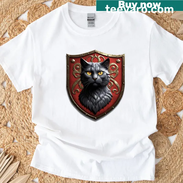 Coat of arms design featuring a Russian Blue cat illustration