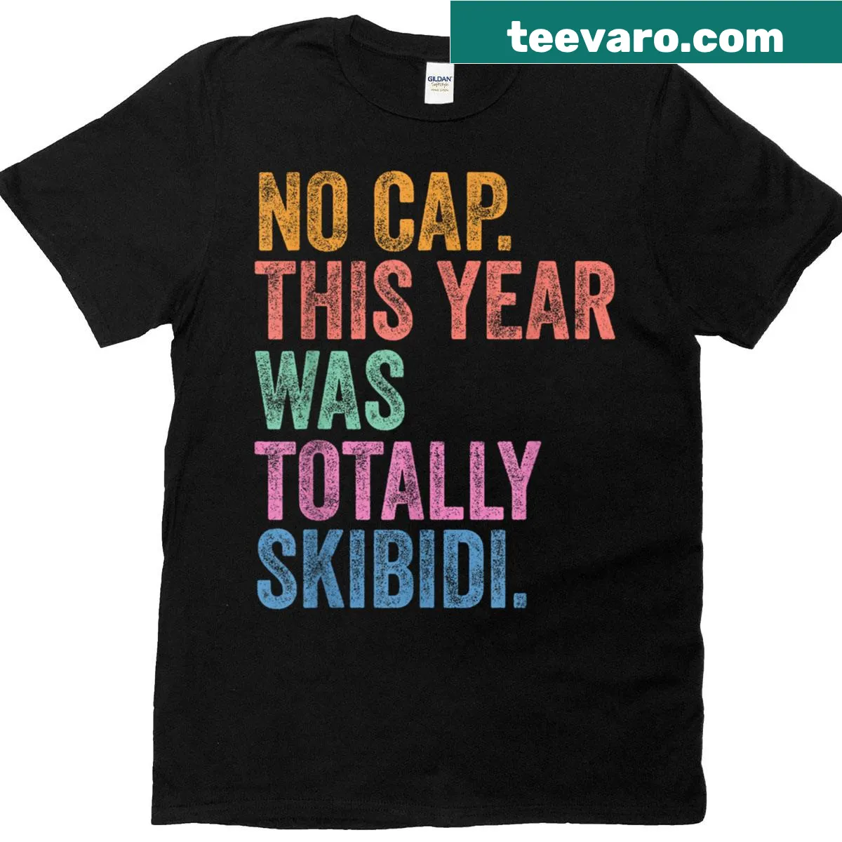 Funny t-shirt for teachers with the phrase 'No Cap This Year Was Totally' — on a men's t-shirt