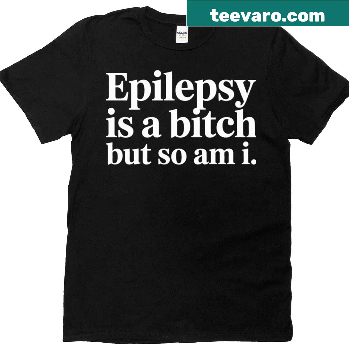 Sarcastic t-shirt with the phrase 'Epilepsy Is A Bitch But So Am I' — on a men's t-shirt