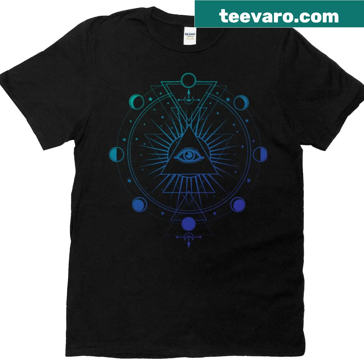 T-shirt featuring various moon phase symbols — on a men's t-shirt