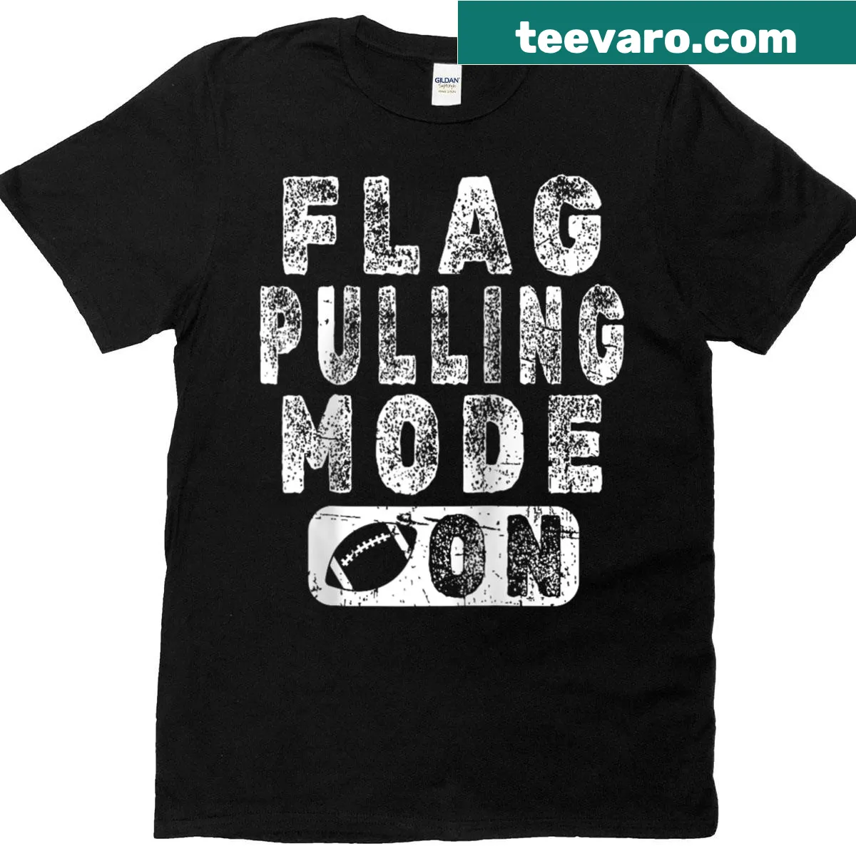 Flag football raglan tee with 'Flag Pulling Mode On' graphic — on a men's t-shirt