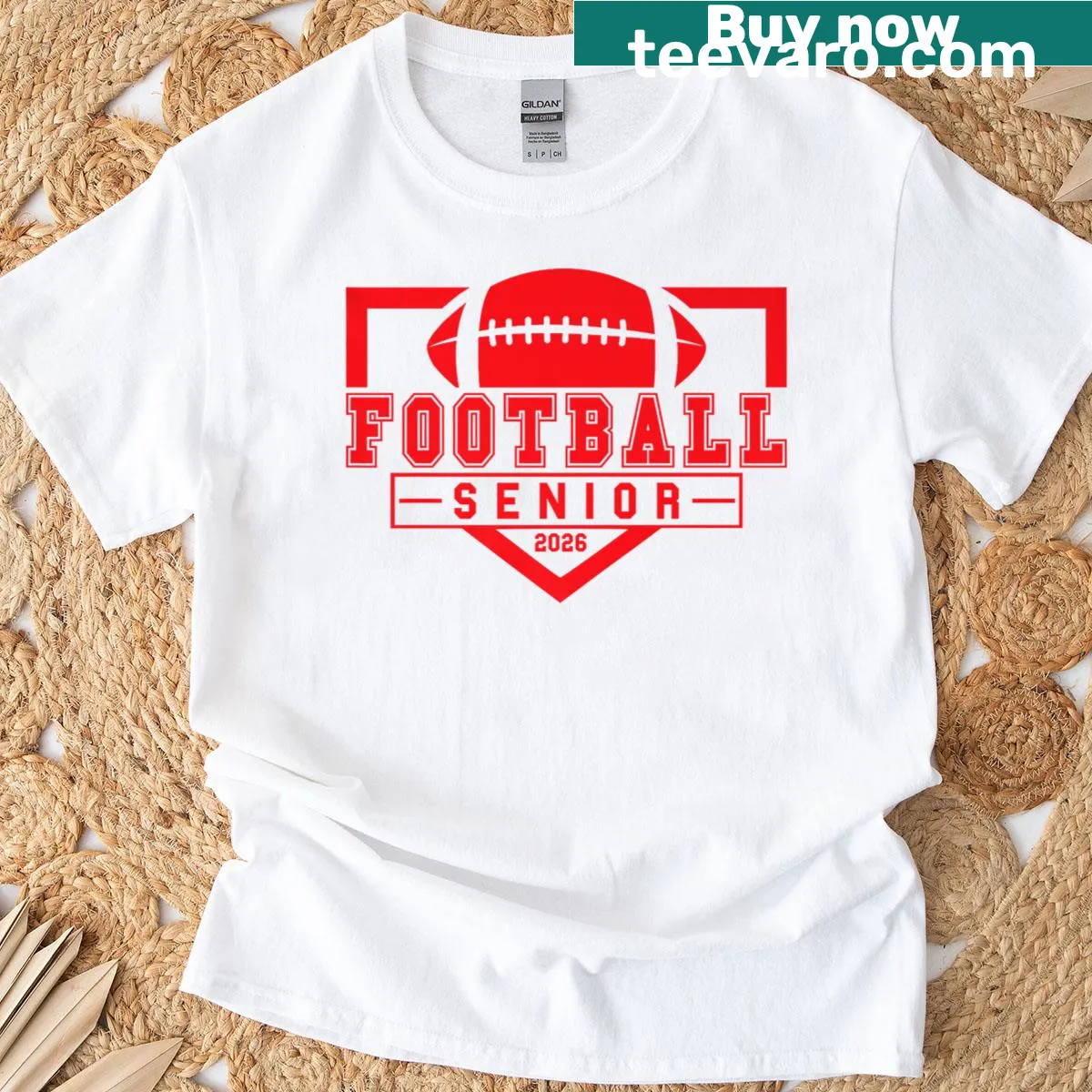 Senior night football graduation T-shirt with bold typography — on a men's t-shirt