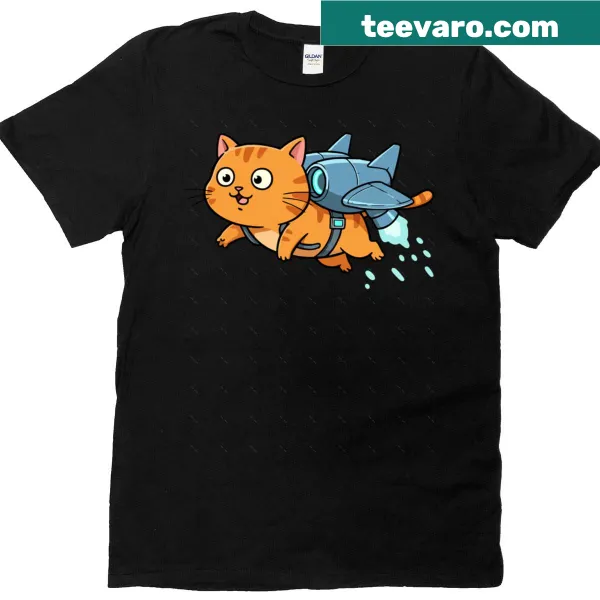 Cartoon cat in a jetpack design for kids' oversized T-shirt