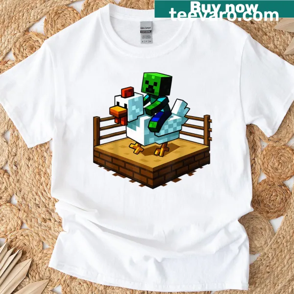 Cartoon chicken gaming T-shirt for kids with humorous design