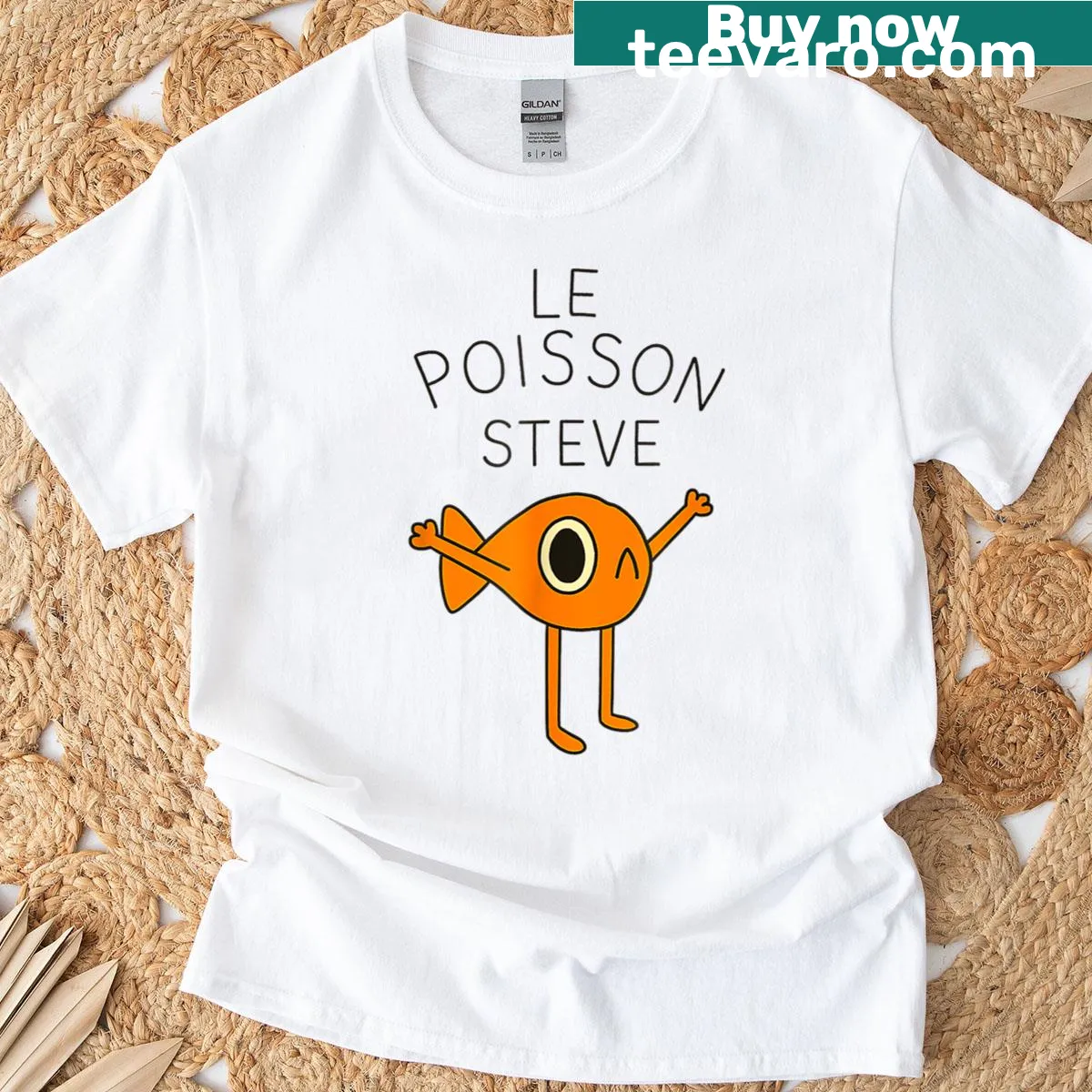Cartoon fish Le Poisson Steve graphic T-shirt — on a men's t-shirt