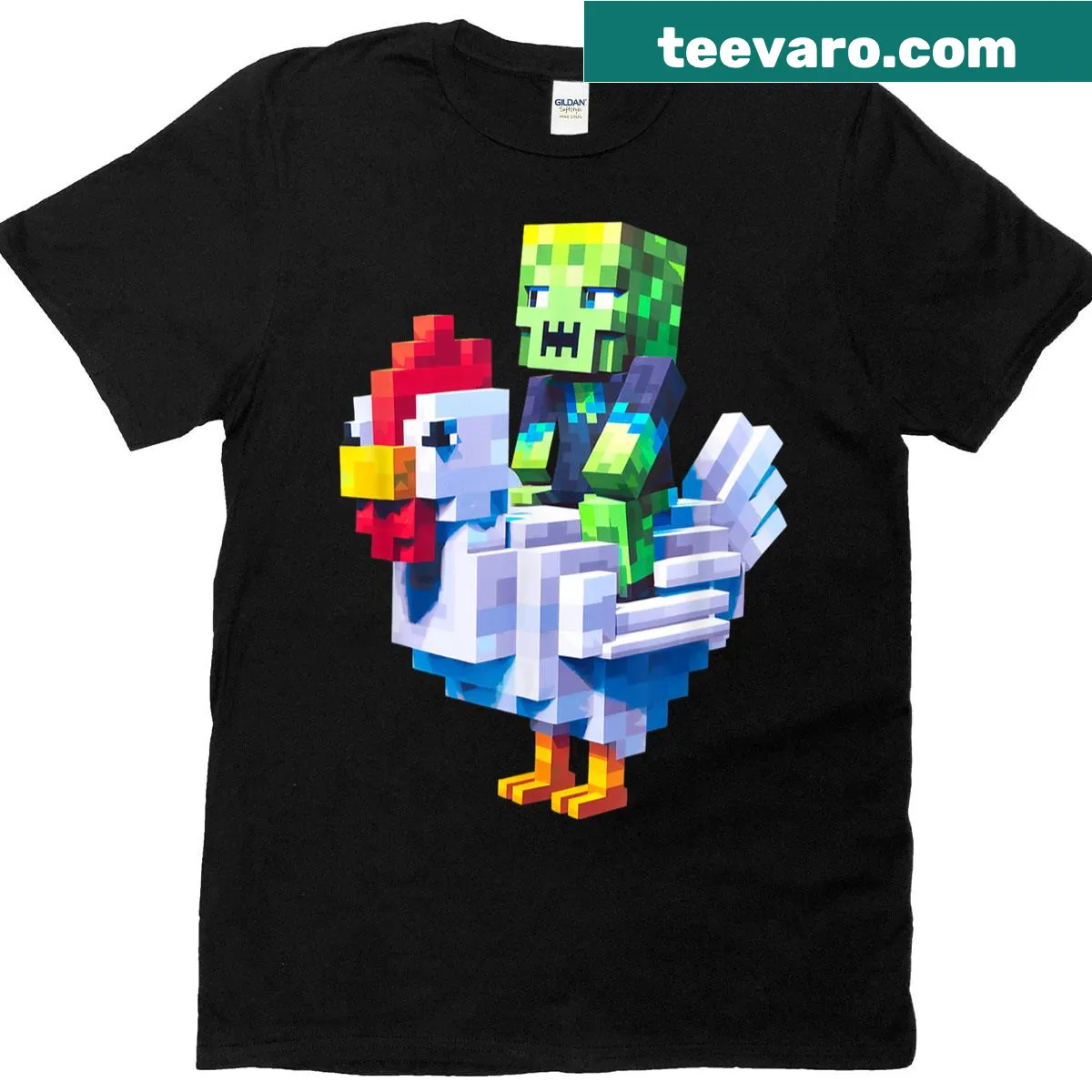 Pixel art jock chicken zombie graphic on a t-shirt — on a men's t-shirt