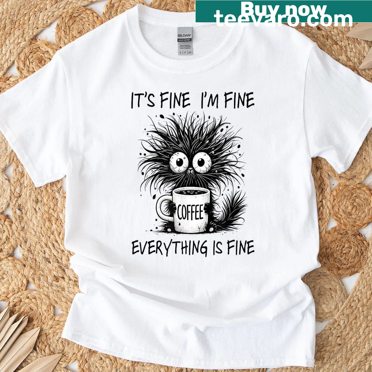 Sarcastic t-shirt with text saying 'It’s Fine, I’m Fine, Everything is Fine' — on a men's t-shirt