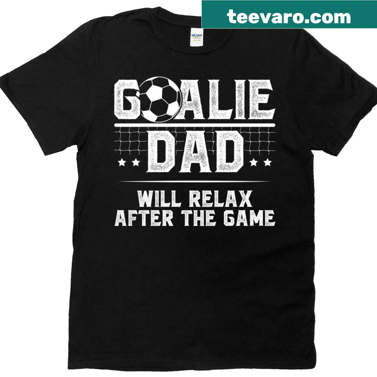Funny soccer goalie dad text graphic on T-shirt — on a men's t-shirt