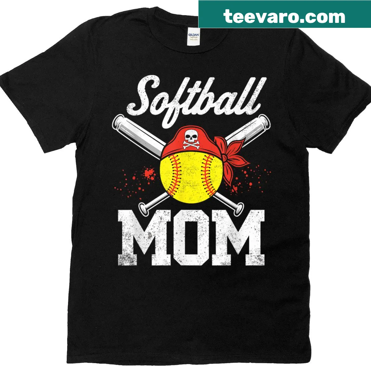 Playful T-shirt for softball pirate moms with humorous text — on a men's t-shirt