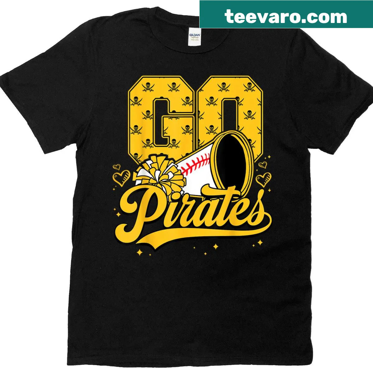 Vintage pirate-themed graphic on a cheering t-shirt — on a men's t-shirt