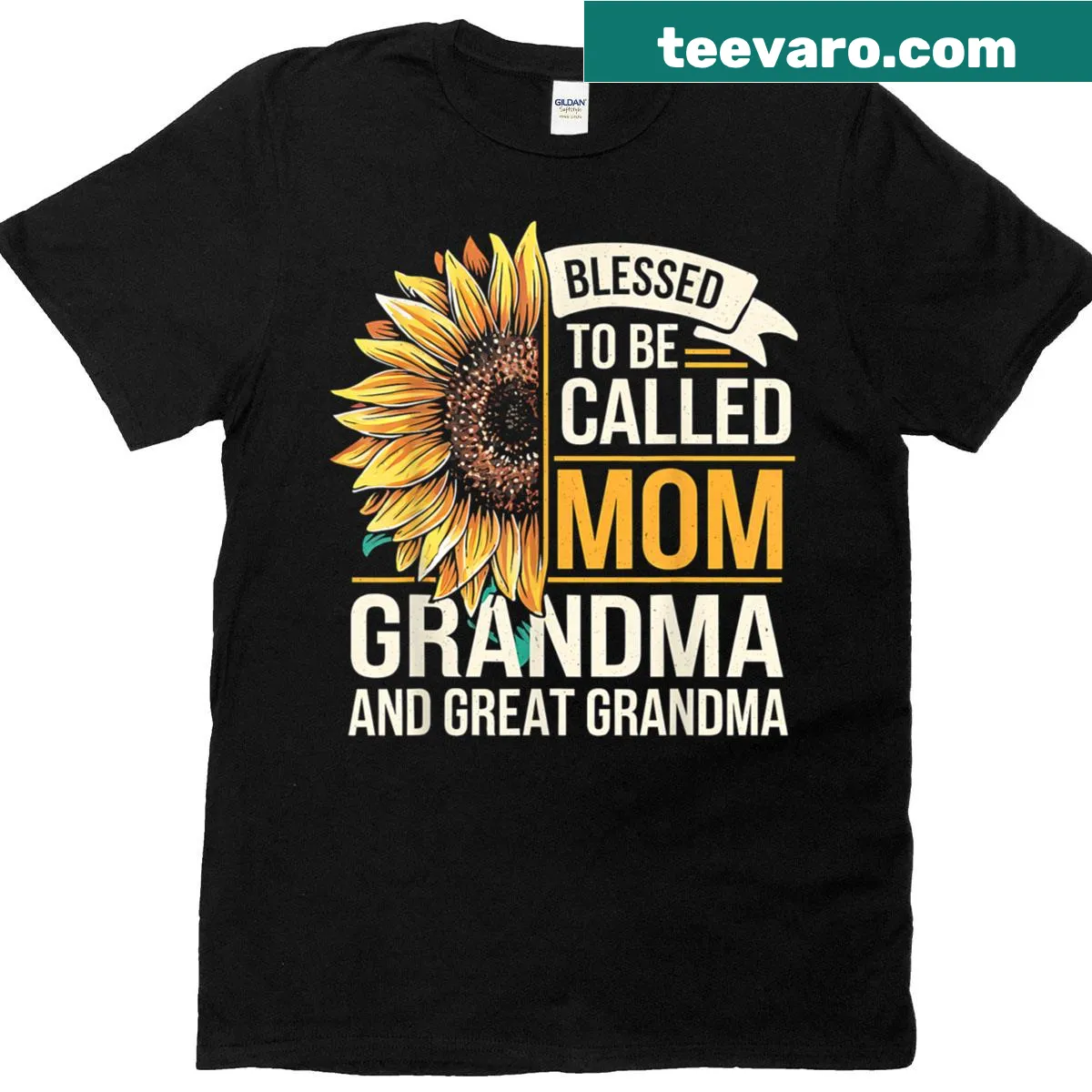 Illustrative t-shirt celebrating grandmas with a sunflower design. — on a men's t-shirt