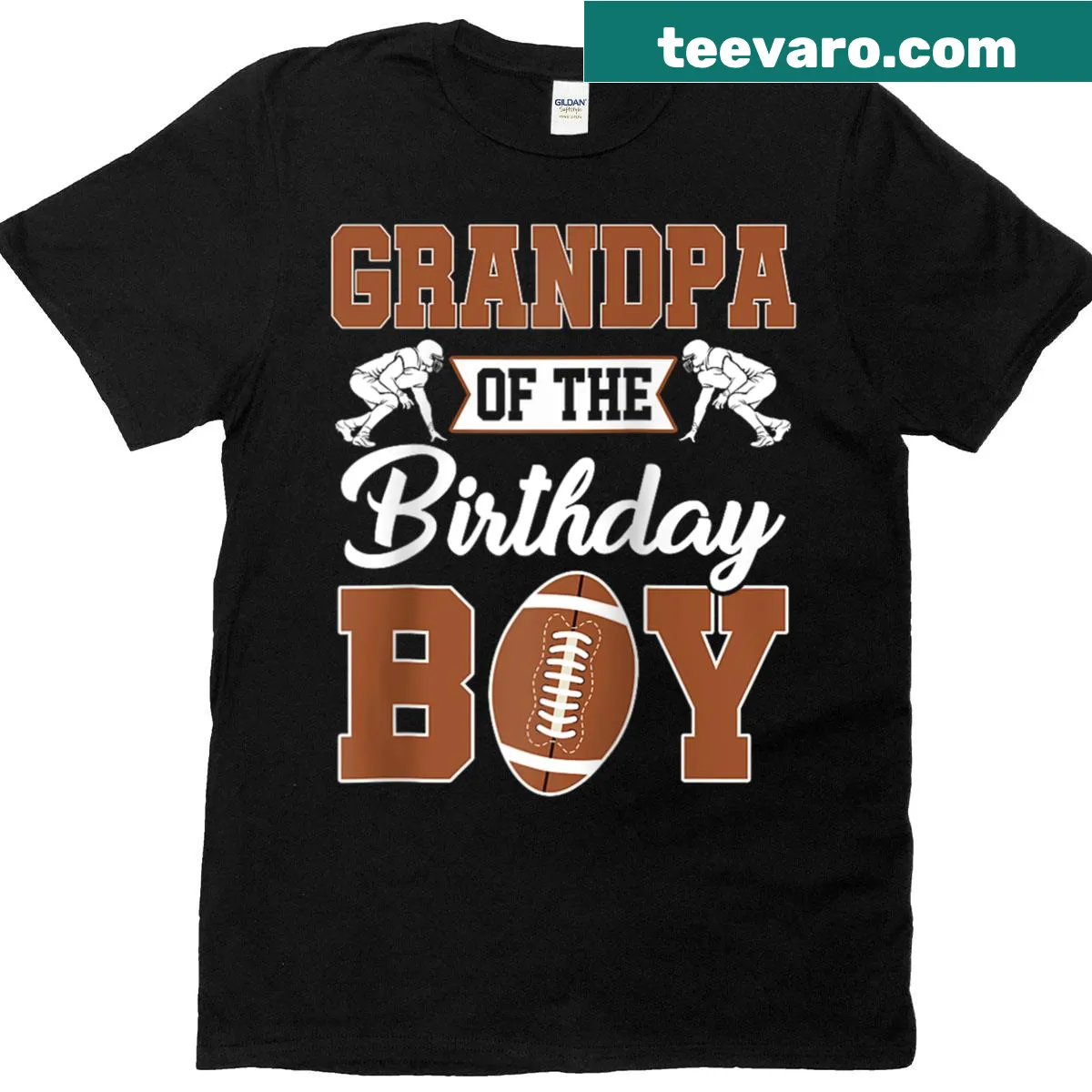 Grandpa of the Birthday Boy baseball tee with football graphic and text — on a men's t-shirt