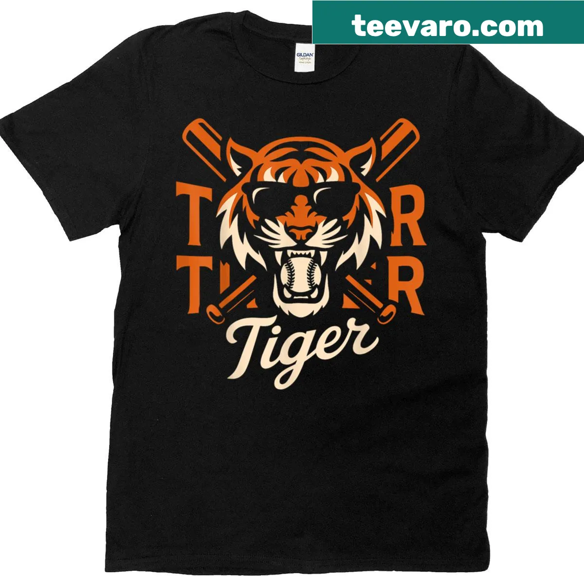 Graphic Tigers T-shirt with customizable last name design — on a men's t-shirt