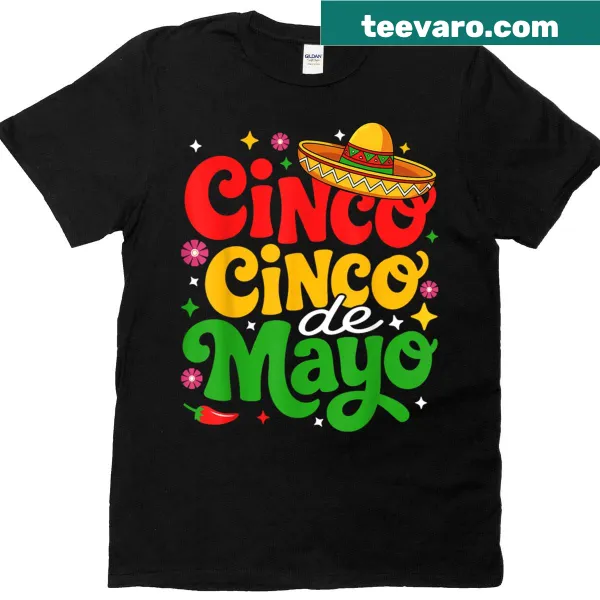 Festive Cinco De Mayo T-shirt with playful Mexican-themed graphics