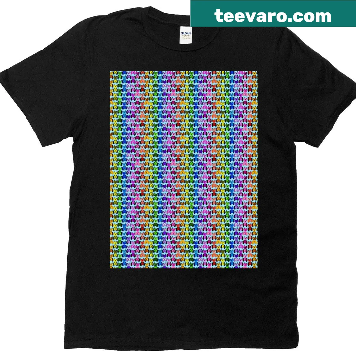 Graphic T-shirt with rainbow of dogs and cats design — on a men's t-shirt