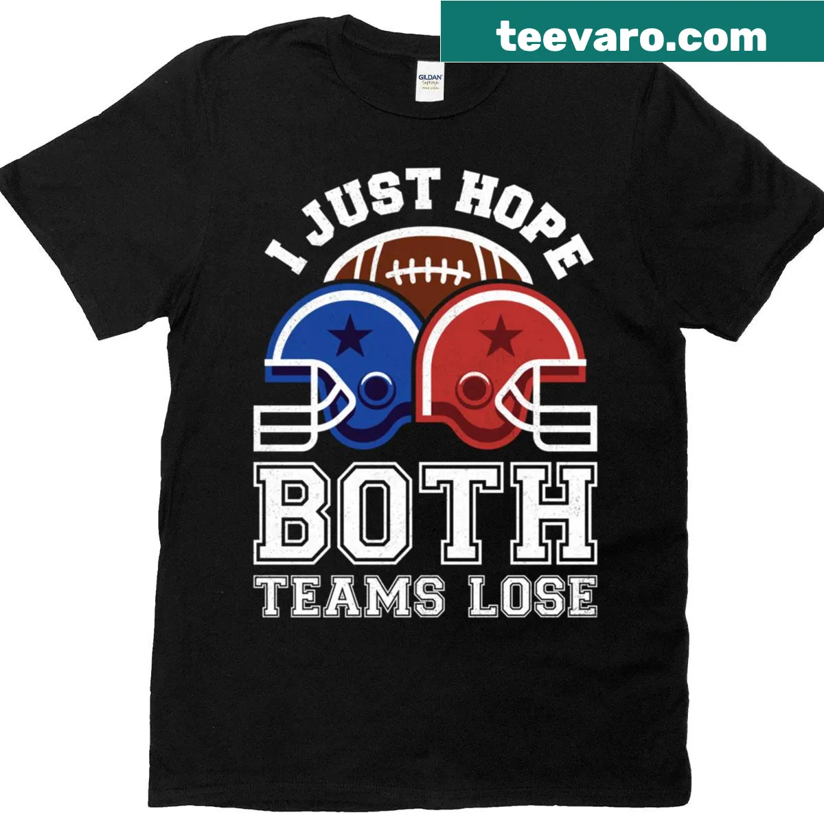 Sarcastic football T-shirt with humorous text about teams losing — on a men's t-shirt