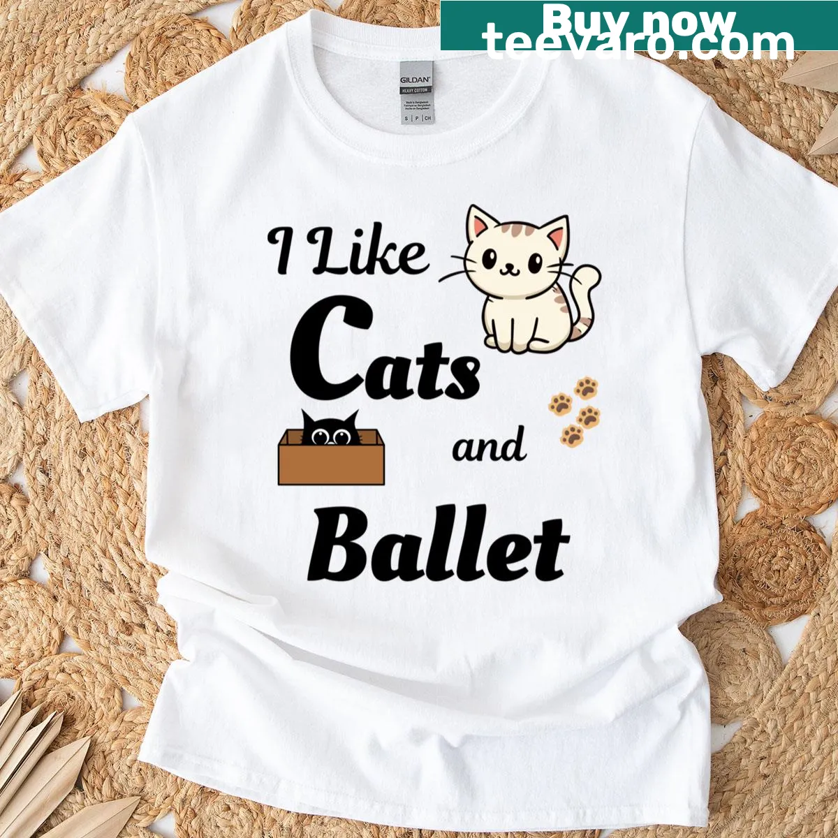 Illustration of cats in ballet poses — on a men's t-shirt