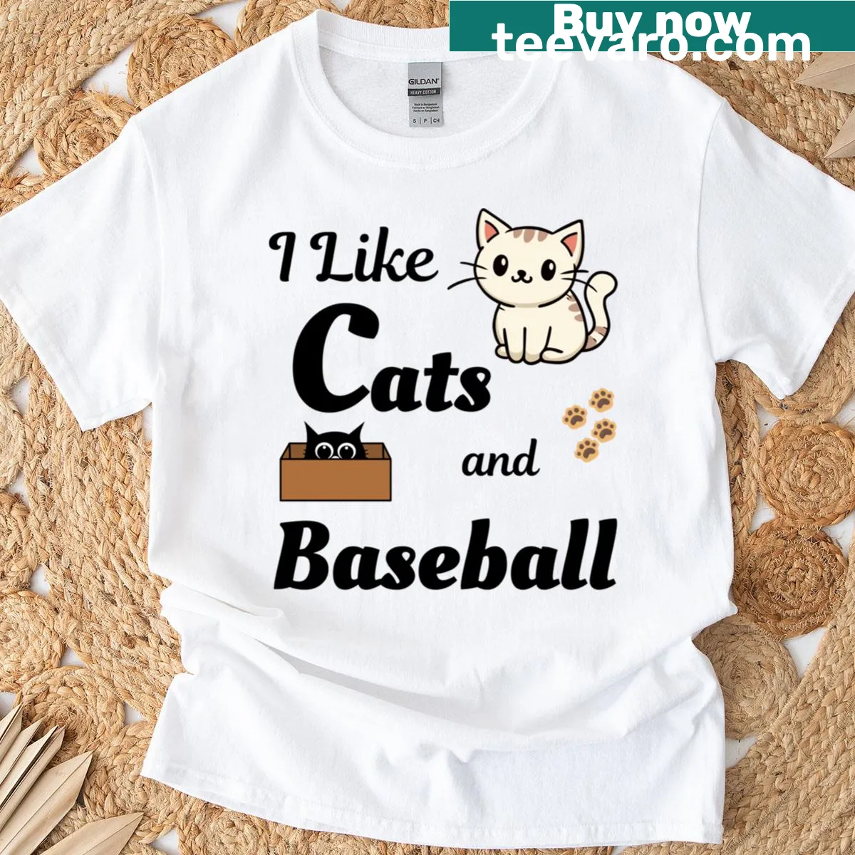 Illustration of cats with baseballs on a fun cat lover's tee — on a men's t-shirt
