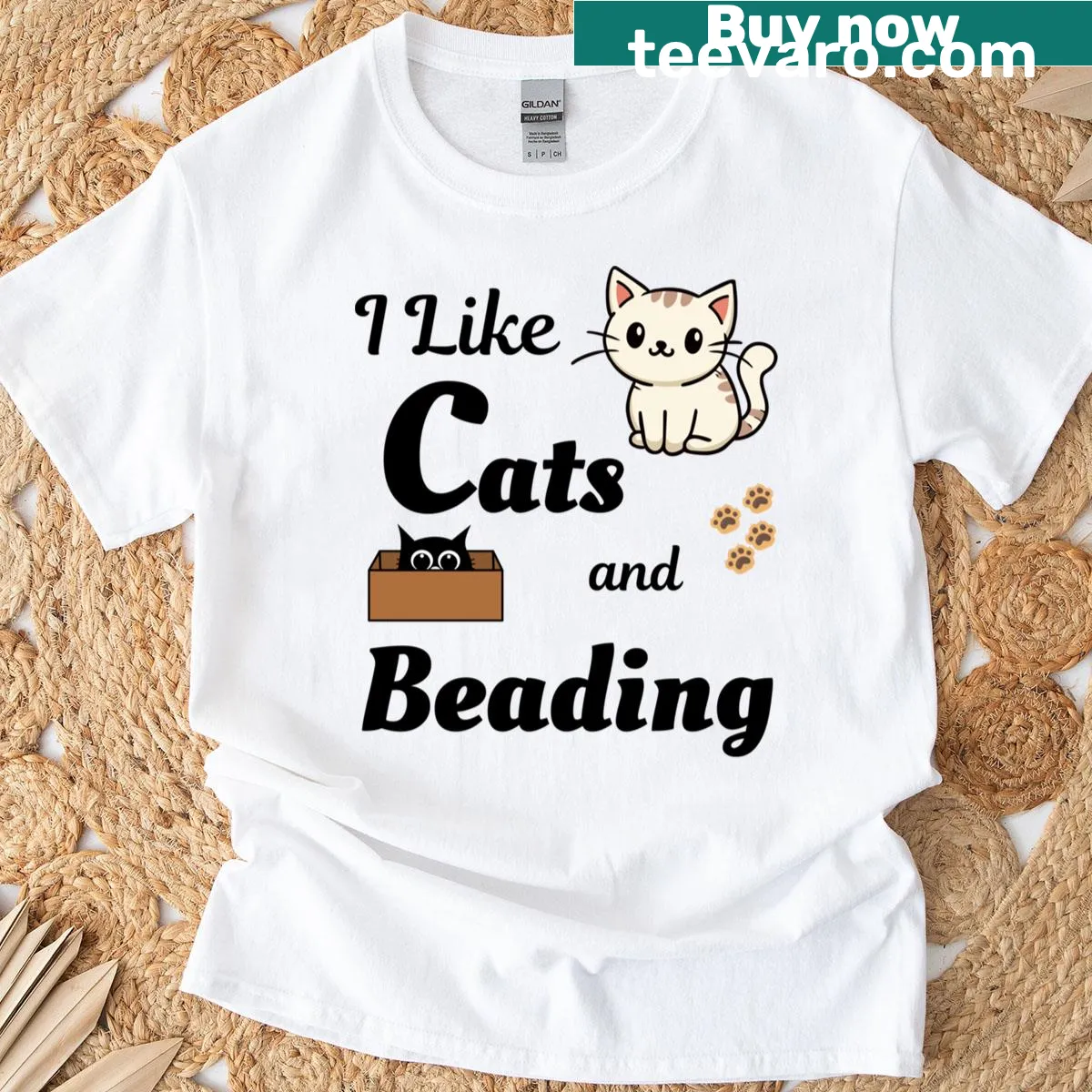Fun T-shirt with illustrations of cats and beading elements — on a men's t-shirt