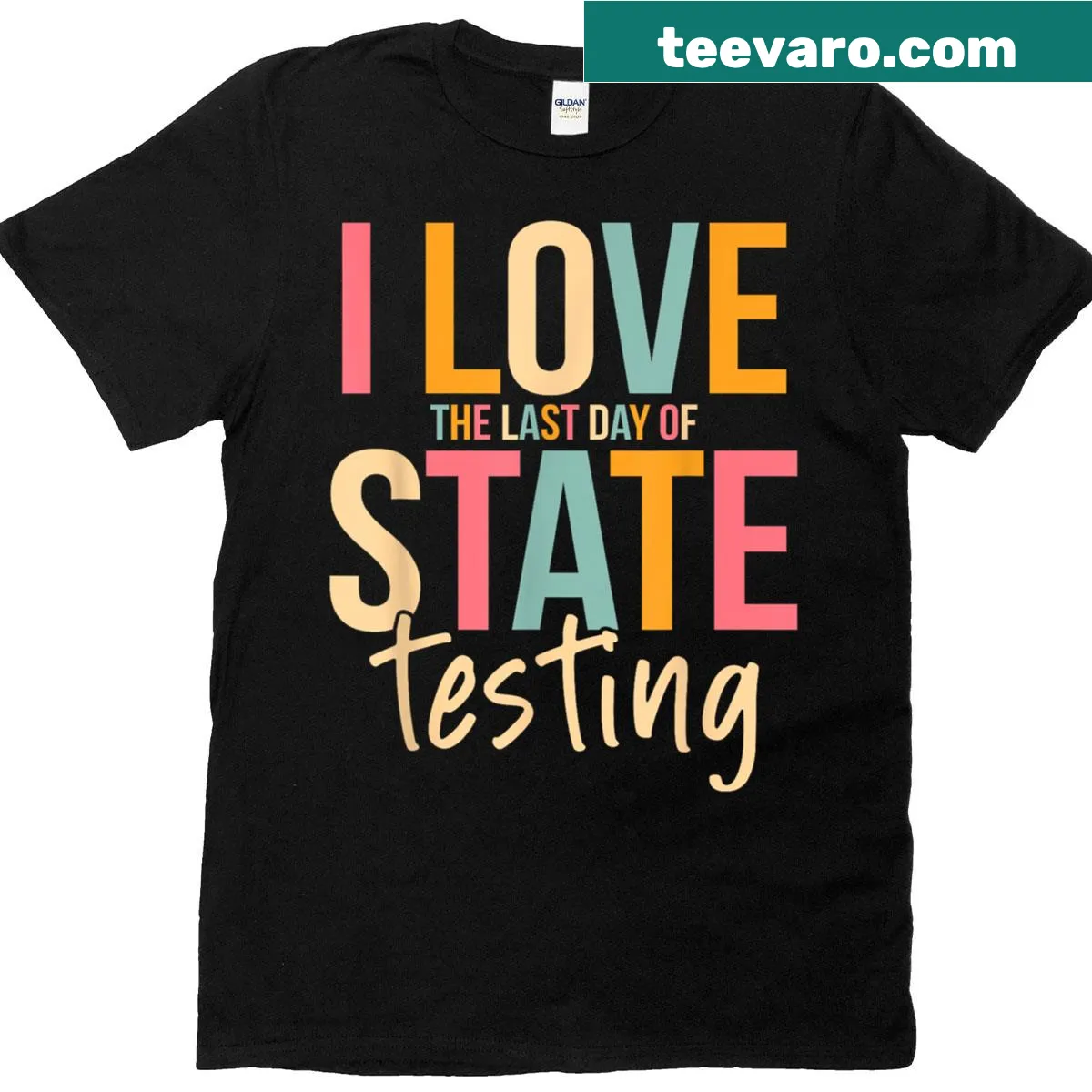 Funny teacher-themed t-shirt celebrating state testing — on a men's t-shirt
