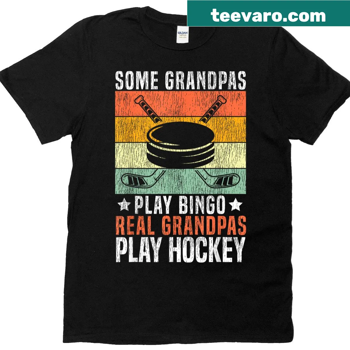 Vintage-style grandpa t-shirt with ice hockey theme — on a men's t-shirt