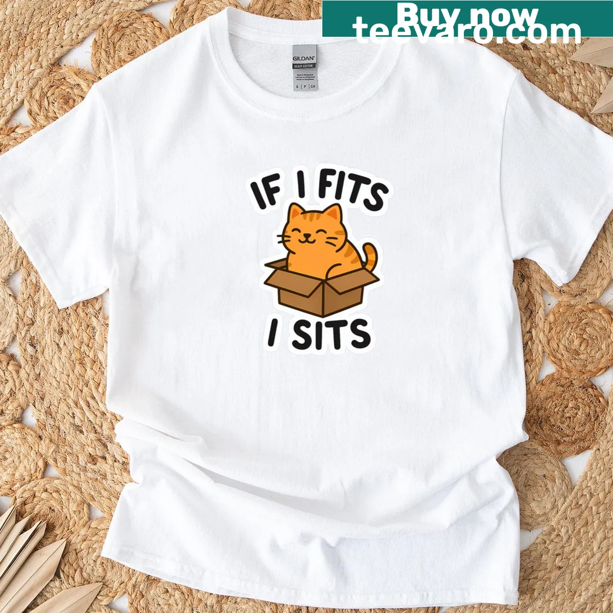 Cute T-shirt with a cat in a box design for cat lovers — on a men's t-shirt