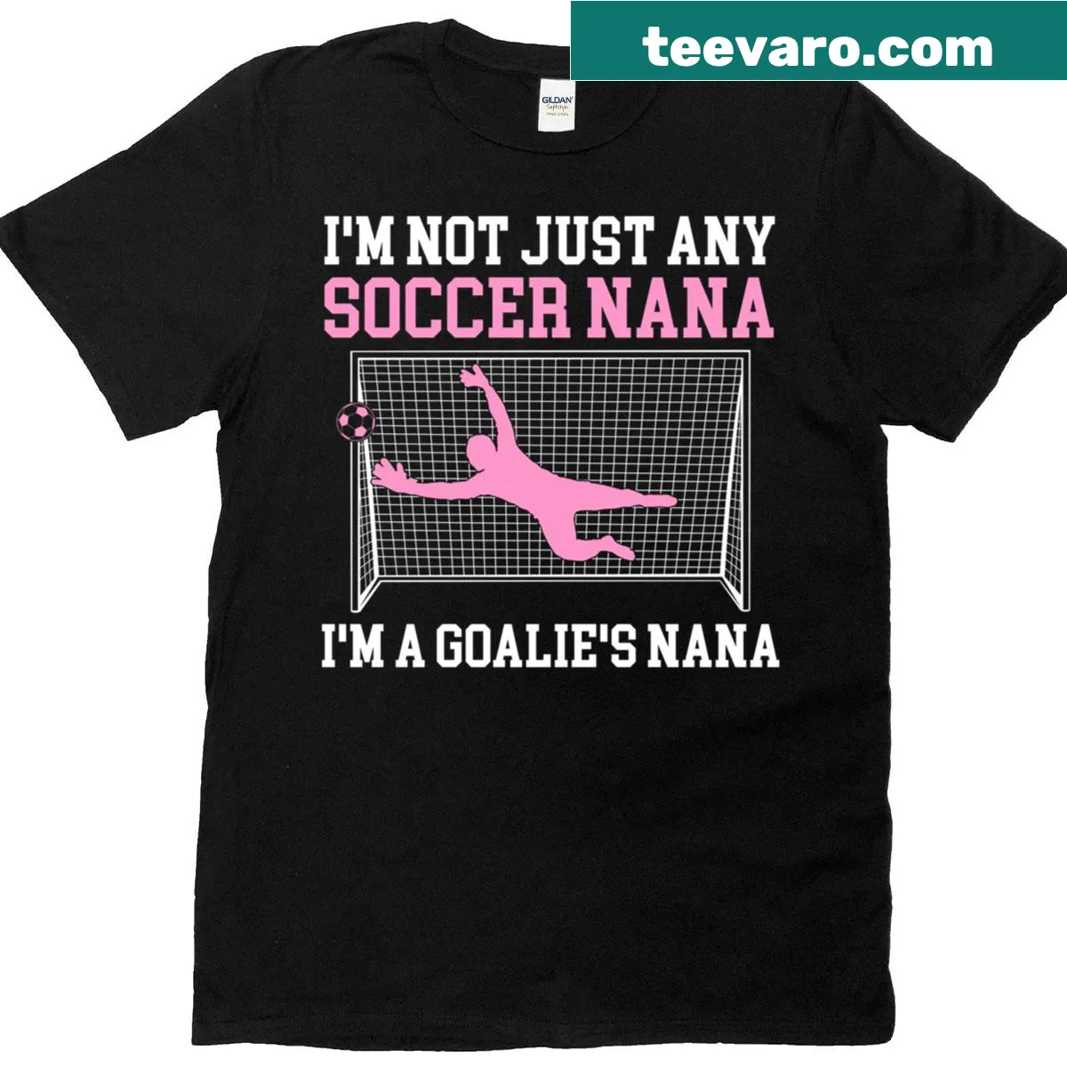 Funny T-shirt for soccer goalie grandmas with humorous slogan — on a men's t-shirt