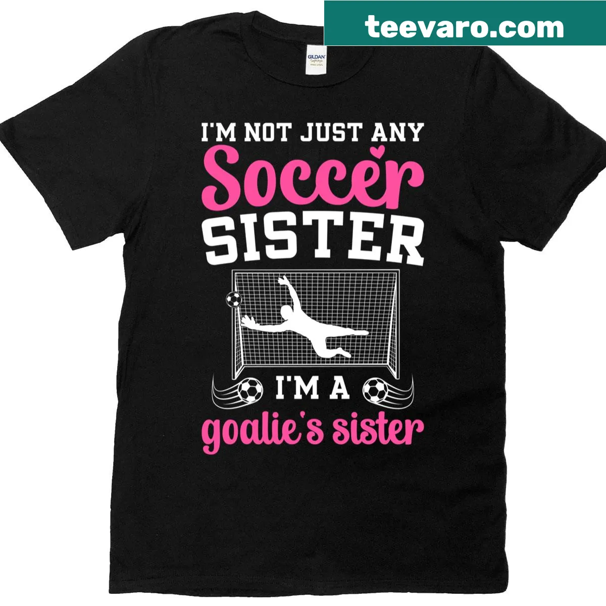 Soccer goalie sister graphic tee with fun text — on a men's t-shirt