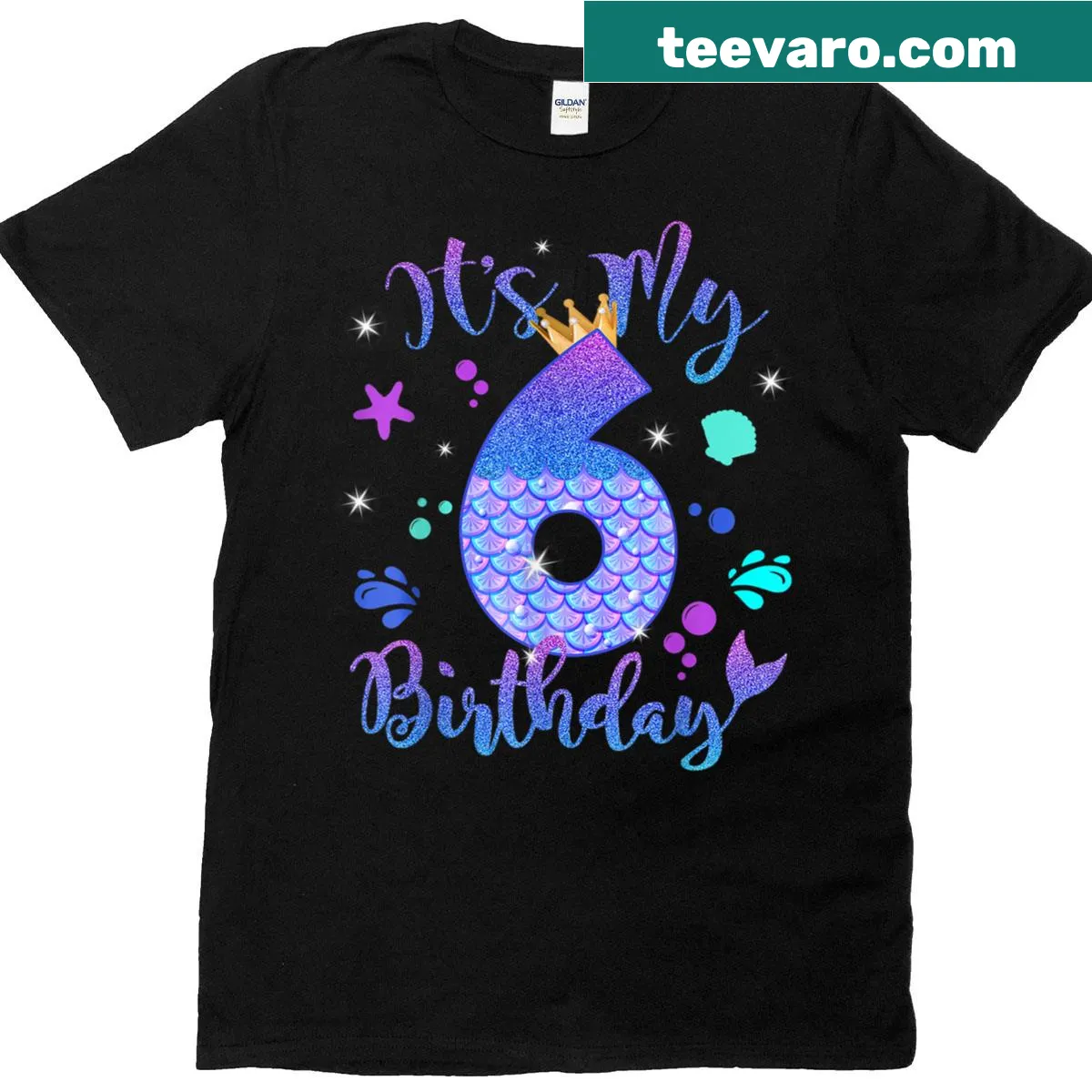 Birthday t-shirt for girls with 'It's My 6th Birthday' and a mermaid graphic. — on a men's t-shirt
