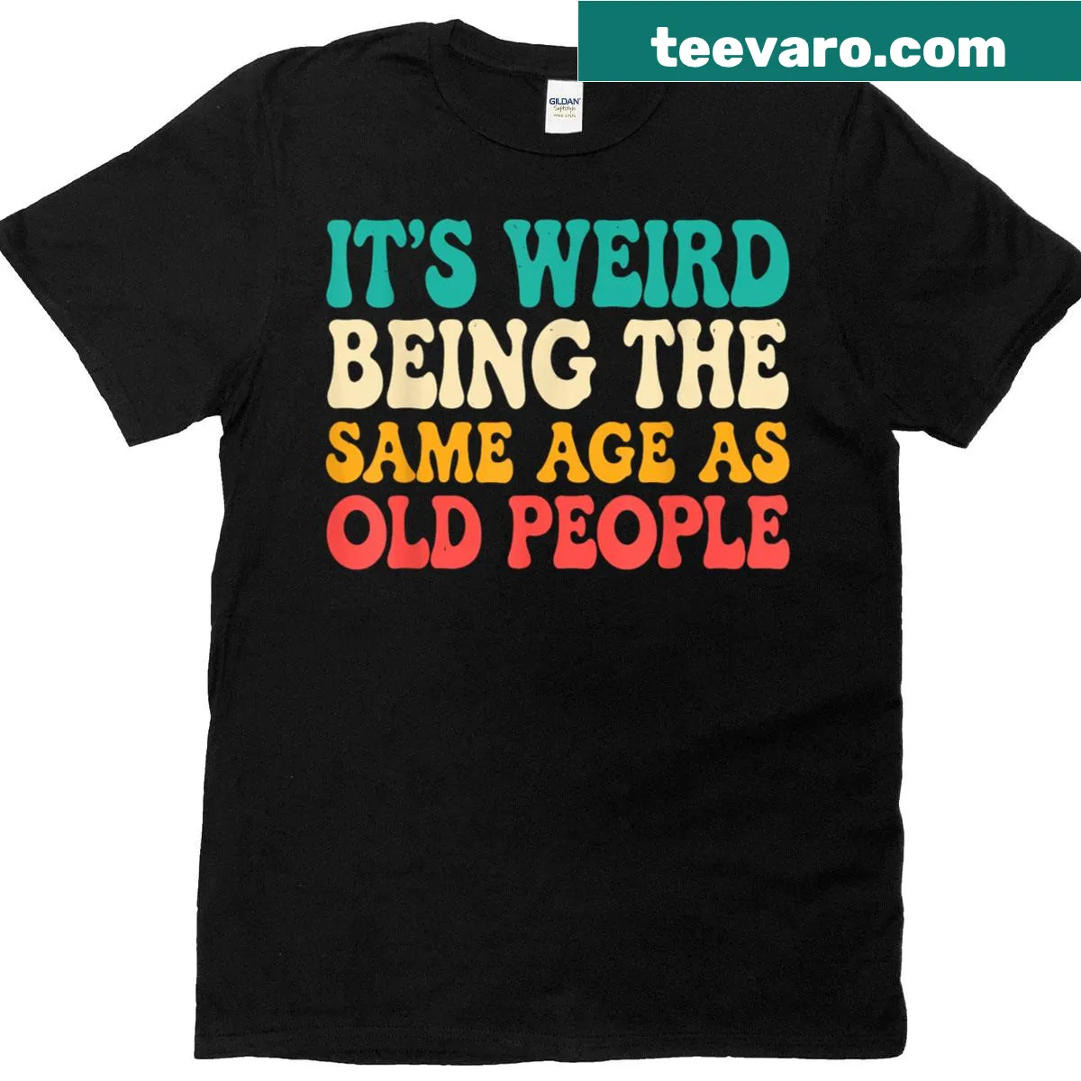 Funny retro t-shirt with humorous text about aging — on a men's t-shirt