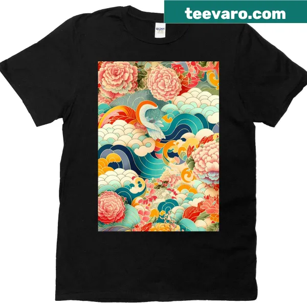T-shirt featuring intricate Japanese floral art design