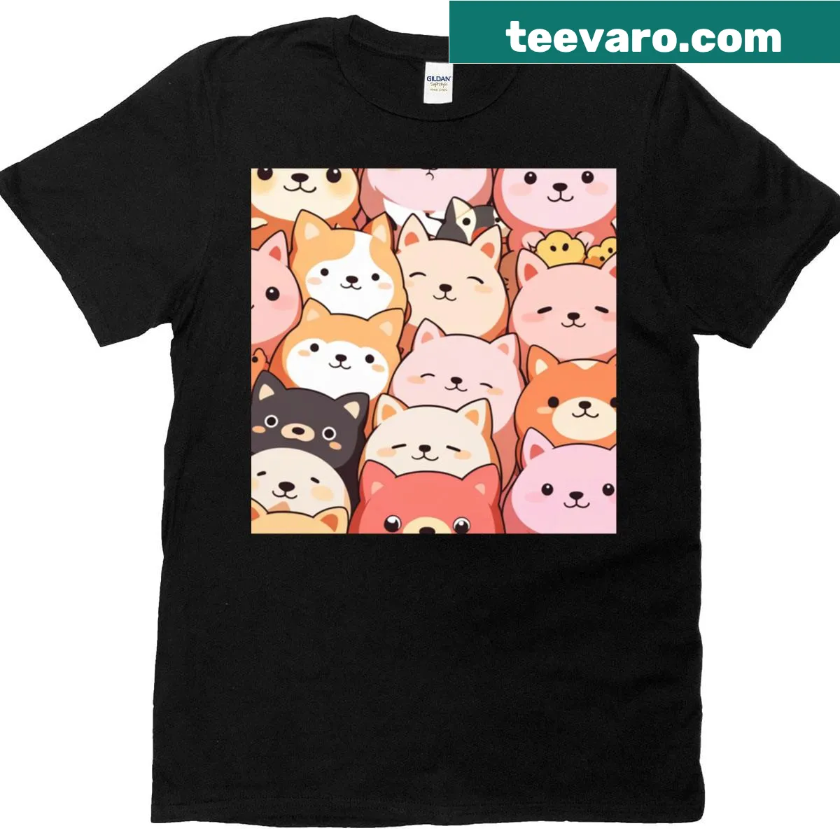 Oversized t-shirt with cute cats and dogs illustrated — on a men's t-shirt