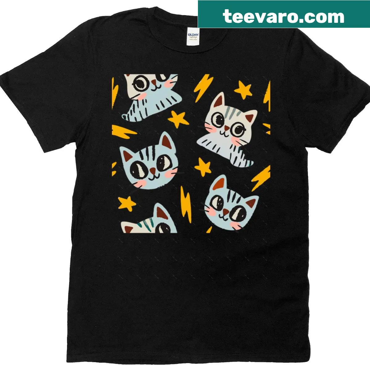 Oversized T-shirt with a playful cat-themed pattern — on a men's t-shirt