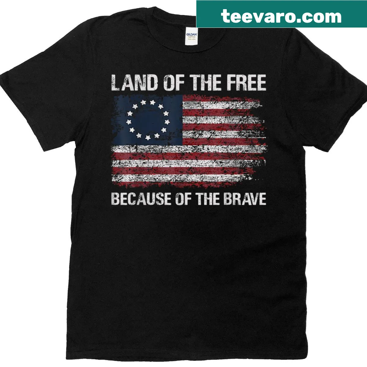 T-shirt with patriotic phrase 'Land Of The Free Because Of The Brave' — on a men's t-shirt
